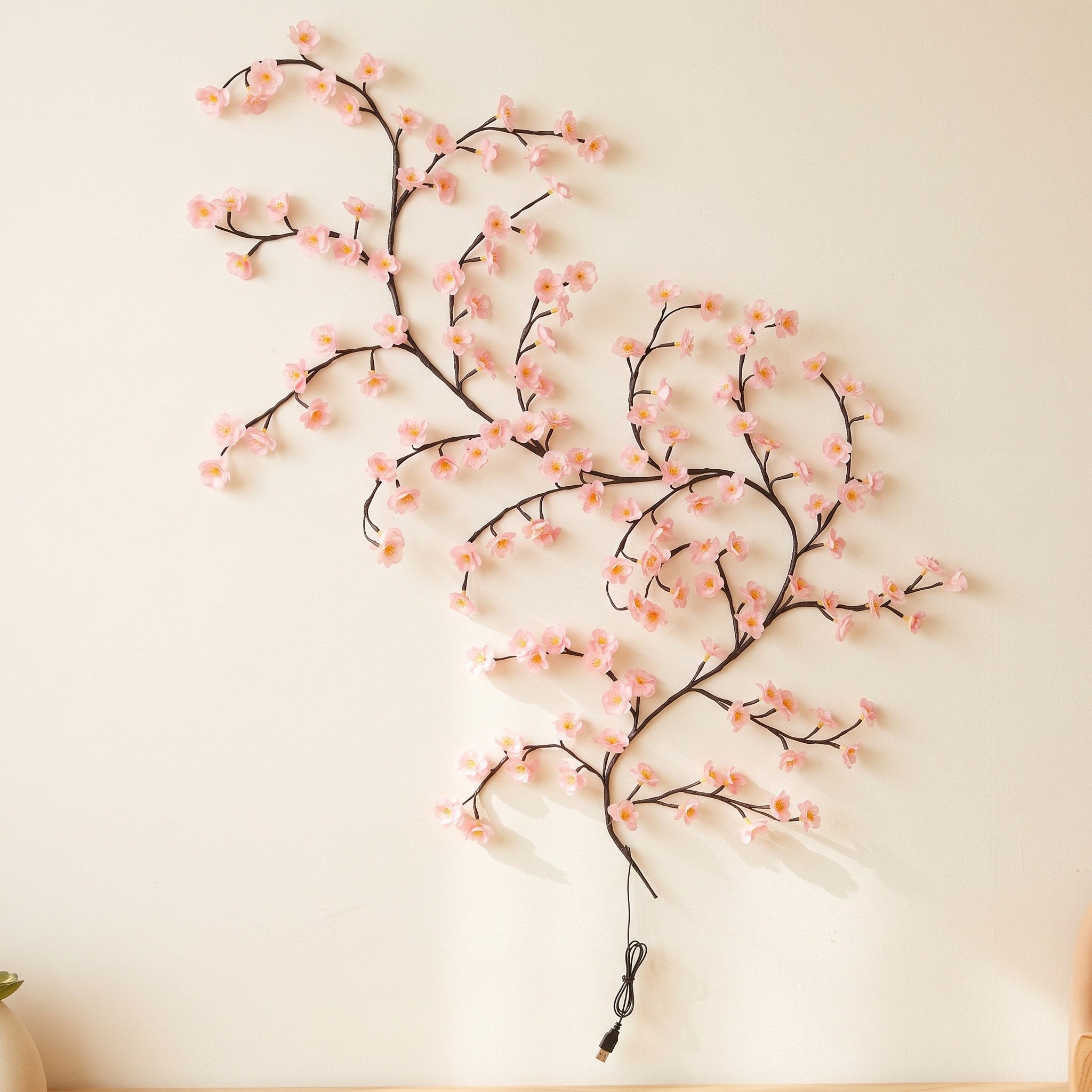 Whole pink blossom vine on a plain backdrop